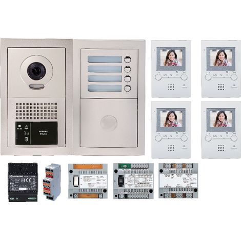 Aiphone – Pack vidéo 4 BP encastré – Module vigik centrales – 1 colonne – 4 moniteurs GT1M3L – Alimentation 12V – GTBV4E (1/2)