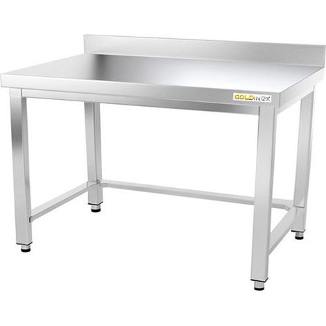 Table de travail en inox soubassement 1000 x 600 mm adossée avec renfort PREMIUM - GOLDINOX