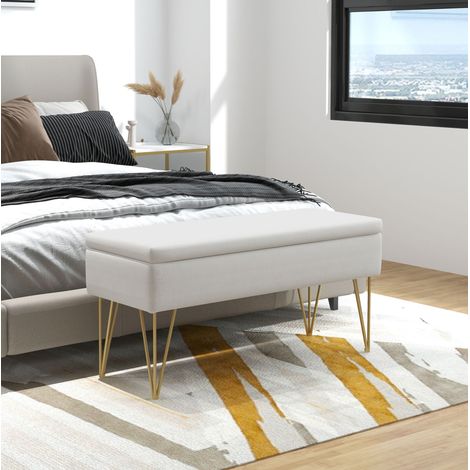 Gepolsterte Sitzbank mit Stauraum 100 x 40 x 49 cm, Creme HAVRYA (1/4)