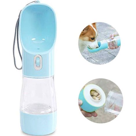 1 Gourde chien, distributeur eau portable, récipient nourriture intégré, gobelet détachable, pour promenades voyages chats chiots (1/5)