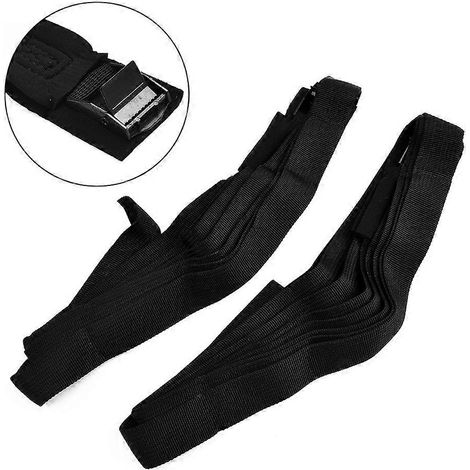 Lot de 2 sangles de 3 m (9,8 pi) pour porte-bagages, kayak, porte-bagages et porte-bagages, avec boucle à came, noires et résistantes. Accessoires auto. (1/4)