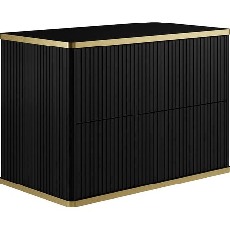 Mobile sotto lavabo per il bagno scanalato con profilo Dorato Nero L80 cm - KELIZA (1/4)