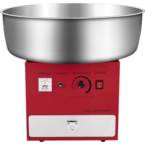 Machine à barbe à papa électrique 1000W, bol en inox 52cm, cuillère et tiroir inclus, usage familial, idéale anniversaire et fête, rouge. (1/5)