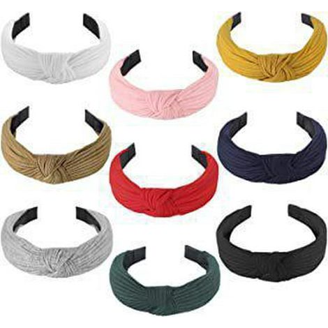 Lot de 9 bandeaux femme élastiques, serre-tête noeud, accessoires cheveux souples, élastiques à cheveux, bandeaux coiffants (1/5)