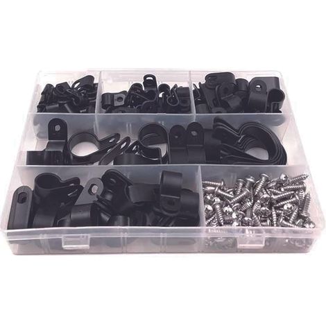 240 Clamps R pour Câbles en Nylon Éco-Resistant + 120 Vis Auto-Taraudeuses Inox 304 – Kit Organisation Électrique et Informatique pour Câbles de 3/16" à 1"