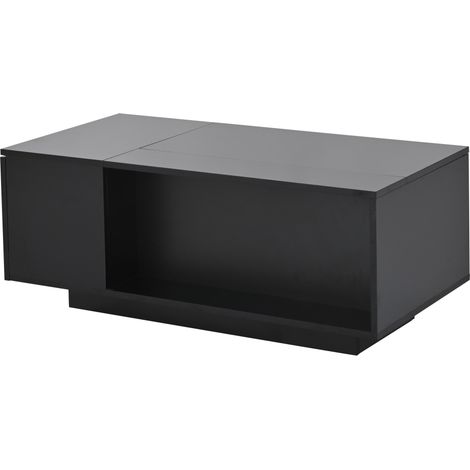 Mesa de centro elevable 100 x 50 x 40 cm con almacenamiento oculto, cajón y luz LED, negra (1/5)