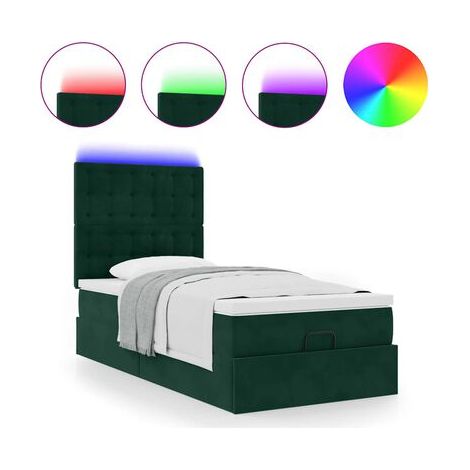 Cadre de lit ottoman avec matelas en velours vert foncé 80 × 200 cm, velours doux et confortable, pour chambre, confort quotidien, assemblage rapide (1/5)