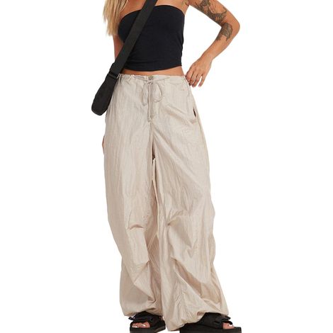 Harajuku-Cargohose für Damen, Vintage-Y2K-Stil, Jogginghose, sportliche Hip-Hop-Streetwear-Sweatpants – L-Beige