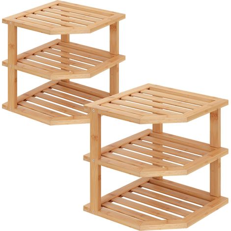 Étagère de cuisine d'angle en bambou à 3 niveaux, étagère de cuisine peu encombrante, plan de travail, étagère d'angle de cuisine pour épices (naturel) (1/5)