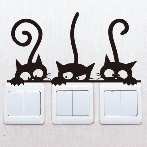 Sticker mural - Trois chats noirs - Décoration d'intérieur amusante - Autocollant amovible pour interrupteur (1/5)