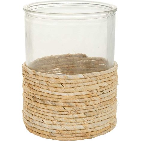 Jarrón de cristal y fibra natural marrón d13x17 (1/5)