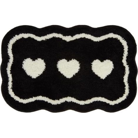 Tapis de salle de bain noir et blanc en forme de cœur, paillasson d'entrée antidérapant, absorbant, lavable en machine (1/4)