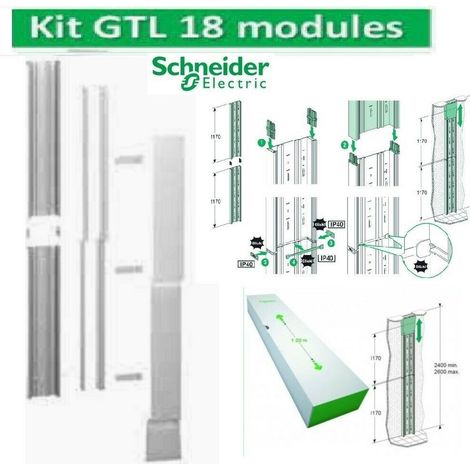 Schneider Electric – Goulotte GTL 18 modules 2 compartiments clipsable – Installation murale – Gestion des câbles courant fort/faible – Longueur 2.40m – Plastique blanc