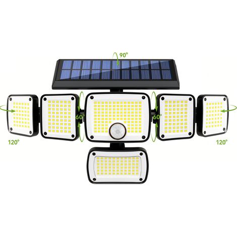 Lampe solaire murale – Détecteur de mouvement, télécommande – 370 LED, 3 modes, panneau polycristallin – Éclairage sécurisé étanche – 20x10 cm – Idéale pour jardin, terrasse et allée (1/5)
