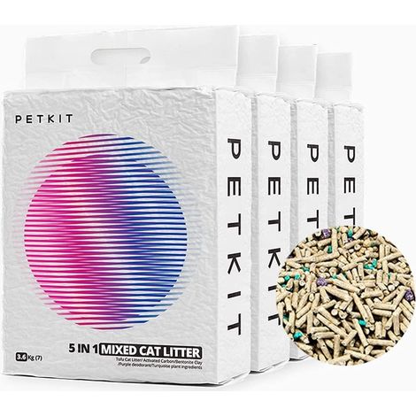 Petkit – Litière pour chats 22L – Mixte 5 en 1 avec charbon actif – Ultra absorbante et sans odeur – Dissoluble dans l'eau – Lot de 4 sacs (1/5)
