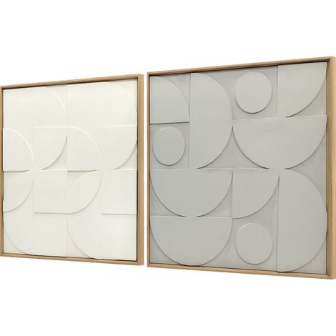 Set aus 2 abstrakten 3D-Gemälden, geometrischen Wandbildern aus Holz, für Wohnzimmer, Schlafzimmer, Büro, 80 x 80 cm, weiß