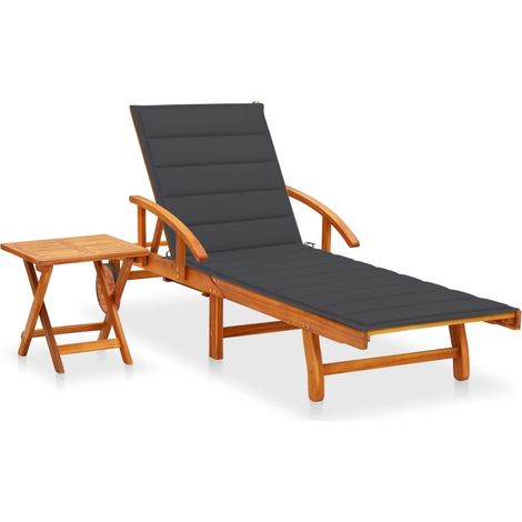Sonnenliege mit Tisch und Auflage Akazie Massivholz
