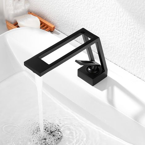 Bathroom Faucet Single Lever Sink Mixer Tap, Modern Sink Faucet, Creative Design Basin Faucets, Matte Black, Ceramic Valve, Adjustable Hot & Cold Water (With 60cm Hose) (1/4)