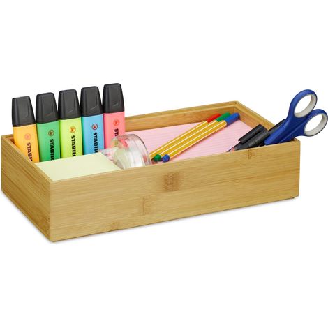 Boîte de Rangement en Bambou, empilable, Apparence Naturelle, Caisse de Cuisine, HxLxP: 7 x 30 x 15 cm, Nature (1/5)