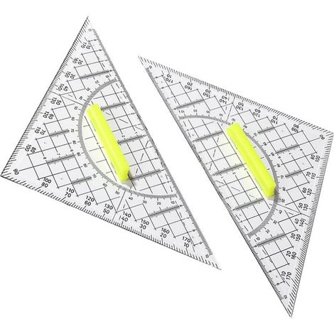 Requerre,Equerre Ecole Rapporteur, 2 pcs Règle Equerre Rapporteur Kit Geometrie Triangle Plastique à Dessiner avec Poignée Requerre Plate Transparente pour Etudiants Enfants Bureau Maths (1/5)