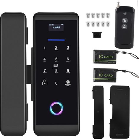 Mot de passe d'empreinte digitale carte IC serrure de porte en verre Bluetooth APP contrôle système d'accès d'alarme noir (1/5)