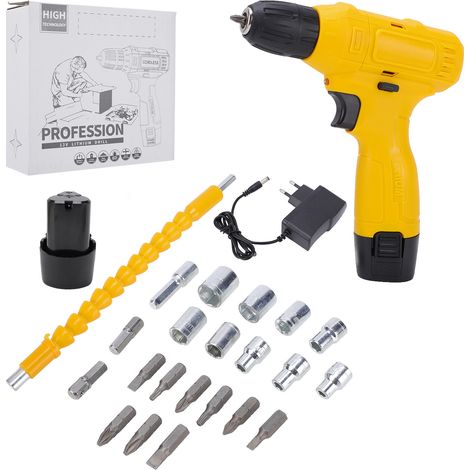 Ensemble perceuse sans fil 12 V à vitesse unique 3/8", une batterie et un chargeur, norme européenne. (1/5)