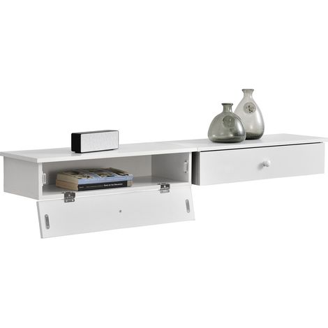 Wandregal Larvik 60 x 24 x 12,6 cm 2er Set mit Staufach Weiß en.casa