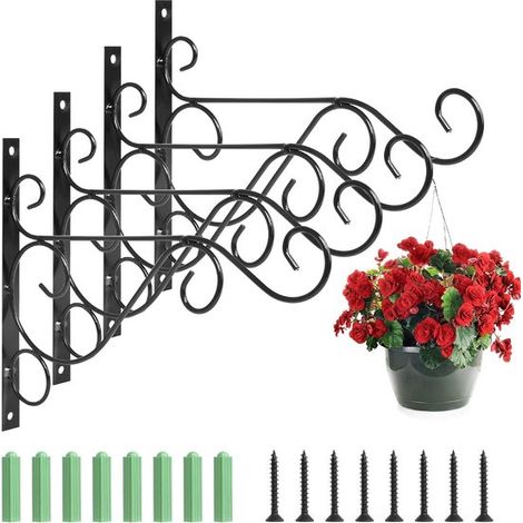 4er Pack Hängekorbhaken, Wandhalterungen aus Eisen, Metallkorbaufhänger, Wandmontierte Korbhalterungen mit Schrauben für Gartenkörbe, Laternen, P (1/5)