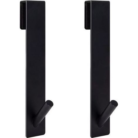 2pcs Crochets de Porte de Douche, Acier Inoxydable Crochets de Suspension pour Serviettes Sans Perçage sur Porte de Douche sans Cadre pour Salle de Bain(17,8cm Noir) (1/5)