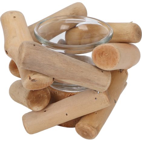 Support de Bougie en Bois Décor de Table avec Verre Intégré, Bougeoir Élégant pour Mariage, Anniversaire et Fête, Lot de 1, Brun Naturel (1/5)