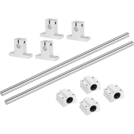2 Pcs 8mm x 250mm Rail Linéaire Guide Coulissant Avec 4 Pcs Roulements SCS8UU Et 4 Pcs Supports SK8 Rail Ensemble Guide Tige Linéaire Pour CNC Machine Imprimante 3D, Argent (1/5)