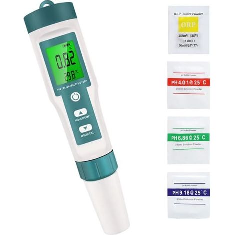 Testeur PH TDS EC Salinité ORP SG Température, 7 en 1 Rétroéclairé Haute Précision pour Piscine Eau Potable Aquarium Laboratoire (1/5)