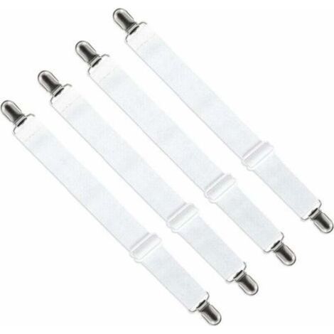 Tendeur de Drap Housse Réglable (65cm à 200cm) - Fixation Attache Sangle Ajustable pour Drap de Lit, Canapé, Housse de Repassage (Lot de 4, Blanc)- DPZO (1/5)
