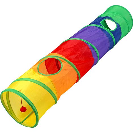 Faltbarer Katzentunnel „Regenbogen Splice“ für die meisten Katzen, geeignet für drinnen und draußen, zum Spielen, Verstecken, Trainieren und Toben, 25 x 120 cm (1/5)