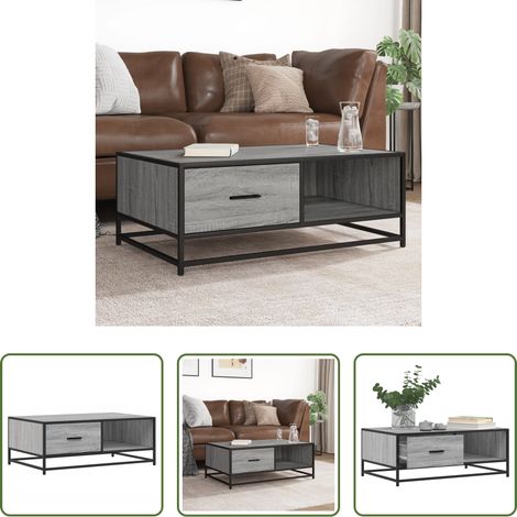 vidaXL Mesa de centro madera ingeniería metal gris Sonoma 90x57x35 cm (1/5)