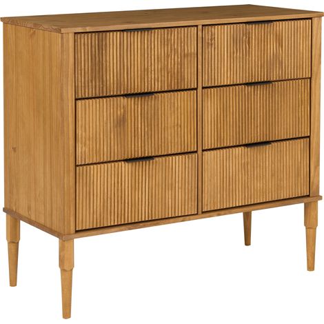 Cómoda con 6 cajones estructura de madera patas de pino frentes acanalados marrón claro Tauriac (1/5)