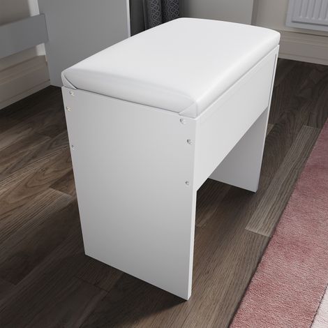 ELEGANT Dressing Table Stool Cushioned Stool Seat Bedroom White Wooden Makeup Stool 40x24x40cm (1/5)