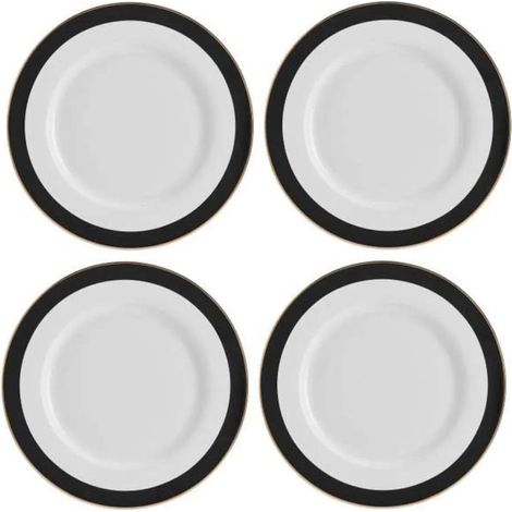 Mikasa Luxe Deco Platos Llanos de Porcelana, Juego de 4 Platos Grandes con Raya Art Deco, 27cm, Platos de Lujo para 4 - Envueltos para Regalo y Aptos para Lavavajillas