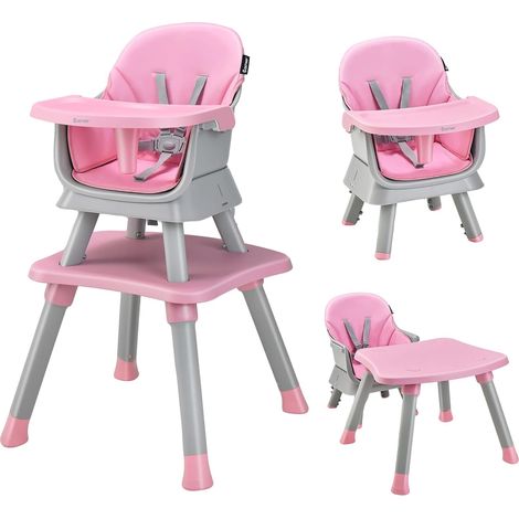 GOPLUS 6 en 1 Chaise Haute Bébé Convertible, Table de blocs, Plateau Amovible,Harnais à 5 Points,pour bébé 6-36Mois,57x58x98cm,Rose (1/5)