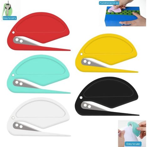 Lot de 5 mini ouvre-lettres en plastique - ouvre-enveloppes - rouge + blanc + noir + jaune + bleu - couteau universel - ouvre-paquets - ouvre-enveloppes - lame tranchante dissimulée en toute sécurité (1/5)
