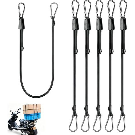Lot de 6 tendeurs réglables en Caoutchouc avec Mousqueton – Corde élastique résistante en Latex Naturel – Idéal pour Voile d’ombrage, Outils de Jardin, activités en extérieur – Longueur Ajustable (1/5)
