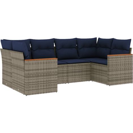 vidaXL 6 Piece Garden Sofa Set with Cushions Grey Poly Rattan (US only) (1/5)