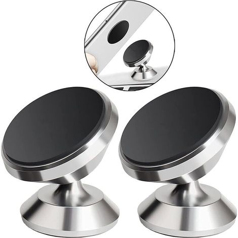 Soporte magnético para teléfono de coche, con ventosa, universal, plateado, 2 unidades (1/4)