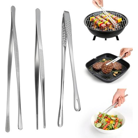 Küchenzangen-Set aus Edelstahl – 3-teilig, 30 cm und 28 cm lange Zangen zum Grillen, Kochen und Servieren – Professionelle Edelstahlzangen für Fleisch, Fisch, Gemüse und Grillgut (1/5)