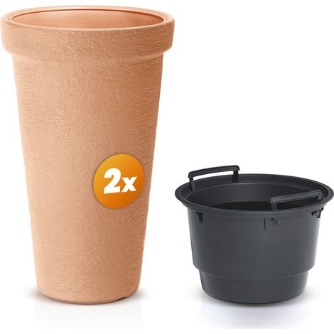 CASARIA® Vaso per fiori 42L 63x40cm XXL fioriera alta rotonda in plastica giardino patio vaso da fiori vasi per piante 2er Set Terracotta (de)