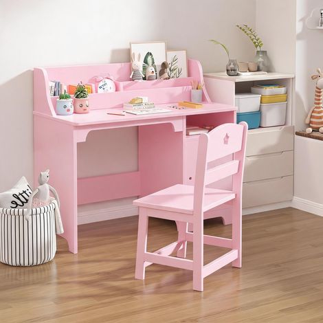 Ensembles de bureau ergonomique pour enfants – Table et chaise en bois avec étagère et armoire – Station de travail idéale pour fille ou garçon, chambre ou salle d’étude – Rose (1/5)