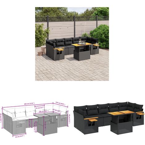 Salon de jardin 8 pcs avec coussins noir résine tressée - Ensemble Salon De Jardin - Meuble Extérieur - Résine Tressée - Rotin Synthétique - Table Extensible - Home & Living (1/3)
