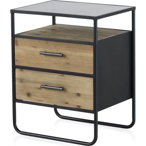 Nachttisch aus Eisen und Holz mit 2 Schubladen (1/5)
