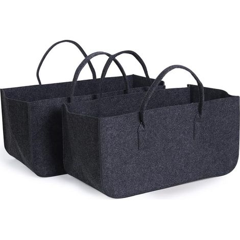 Sac Porte Bûches, 2pcs Panier à Bûches de Cheminée, Panier à bois de Chauffage, Sac de Rangement pour Journaux, Paniers Pique-Nique, Jouets, Faire du Shopping, etc(Gris, 50 x 25 x 25 cm) (1/5)