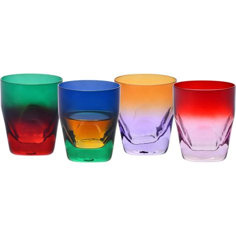 Verres à whisky, cocktails et long drinks 260 ml – Lot de 4 verres aux 4 couleurs uniques – Collection Aurora – Cristal sans plomb – Peints à la main (1/5)